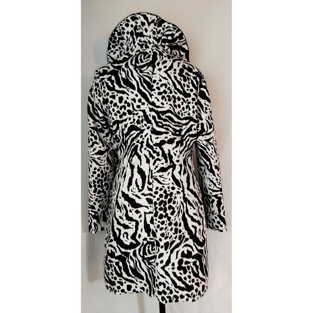 Samuel Dong Womens Zebra Animal Print Ruffle Collar Jacket Black White Small - Picture 2 of 12